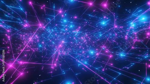 Abstract Digital Network with Glowing Pink and Blue Lines