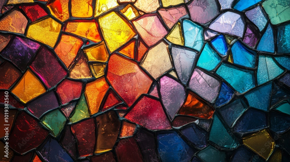 Close-up of Colorful Stained Glass with Black Lead Cames Close-up of Colorful Stained Glass with Black Lead Cames