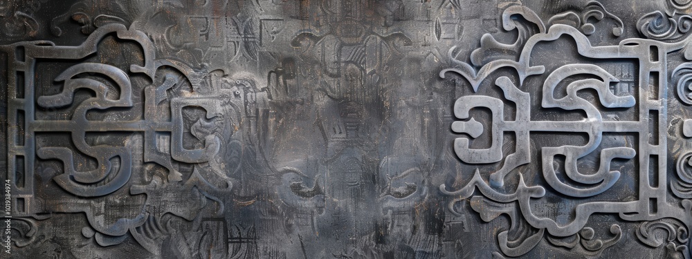 Elegant grey wall adorned with intricate Chinese patterns, showcasing traditional artistry and cultural heritage in a striking design. Elegant grey wall adorned with intricate Chinese patterns, showcasing traditional artistry and cultural heritage in a striking design.