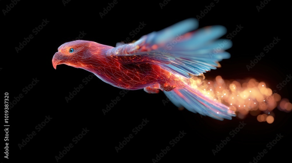 Fototapeta premium Abstract Firebird in Flight with Glowing Trail 3D Render
