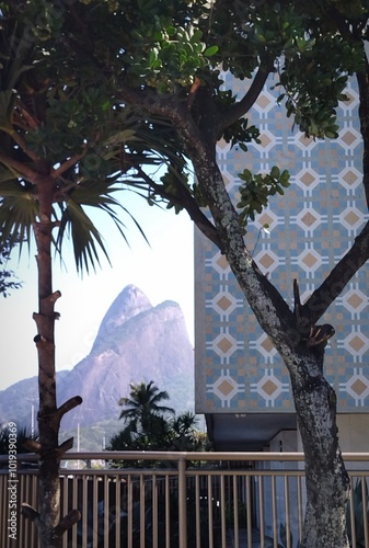 Trees, Facade of tile and Mountain