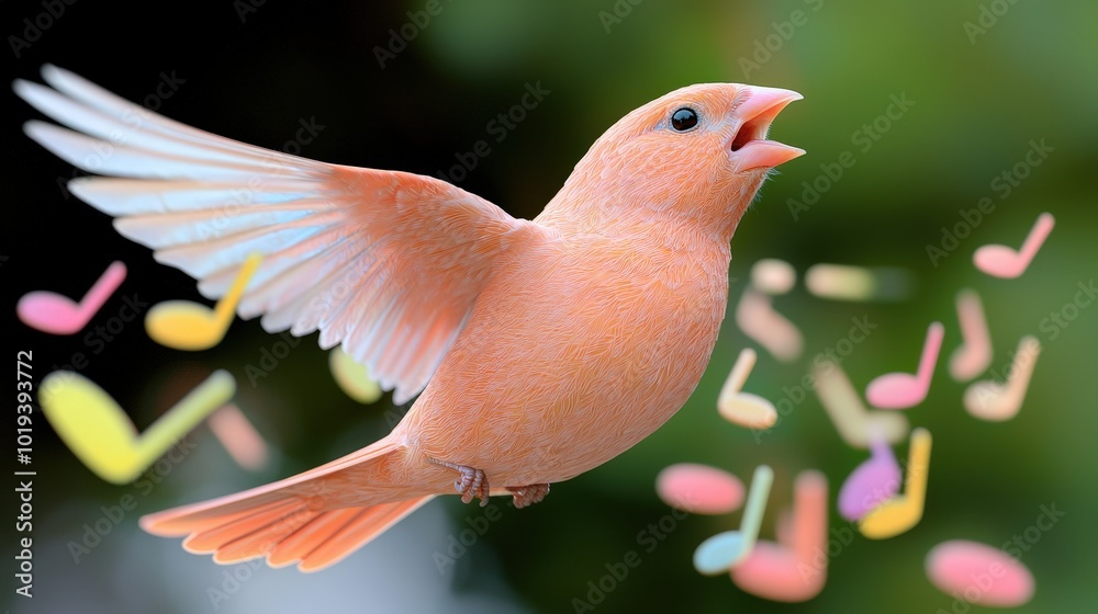 Obraz premium Singing Bird with Colorful Music Notes Nature Soundscape Artistic Expression