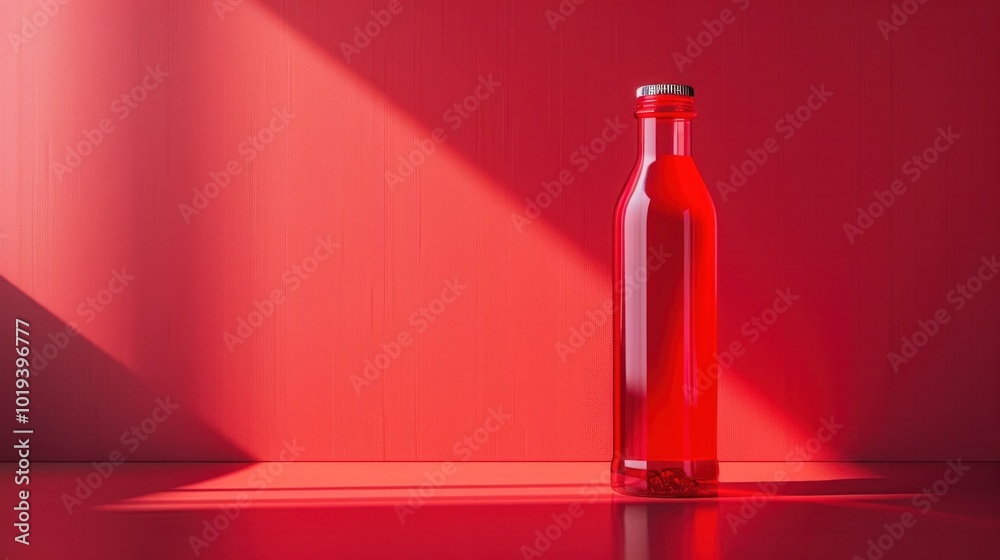 Vibrant Red Bottle in Minimalist Studio Lighting with Reflections and Shadows Elegant Product Photography for Branding and Marketing Vibrant Red Bottle in Minimalist Studio Lighting with Reflections and Shadows Elegant Product Photography for Branding and Marketing