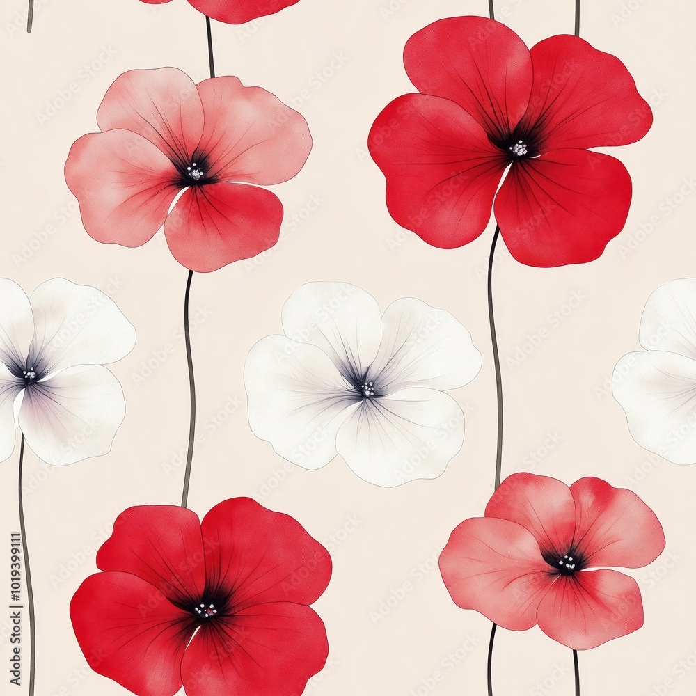 Gorgeous floral pattern featuring delicate red and pink flowers with soft petals arranged in a stylized minimalist design The vibrant botanical background creates a lush elegant Gorgeous floral pattern featuring delicate red and pink flowers with soft petals arranged in a stylized minimalist design The vibrant botanical background creates a lush elegant