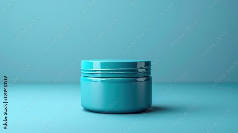 Turquoise Beauty Cosmetic Container on Pastel Blue Background Minimal modern design for skincare moisturizer cream or lotion products Turquoise Beauty Cosmetic Container on Pastel Blue Background Minimal modern design for skincare moisturizer cream or lotion products