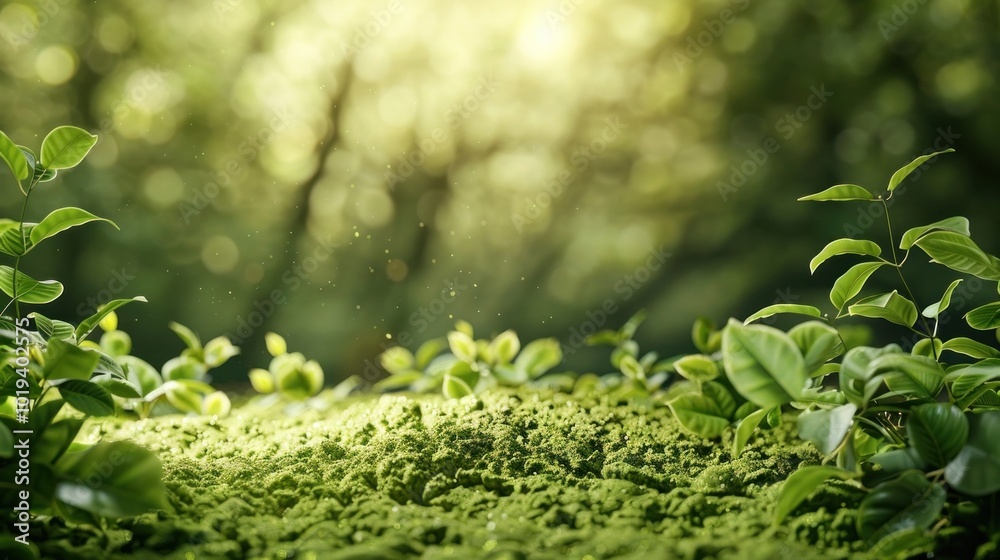 Vibrant green foliage carpet covering the forest floor in a sunlit woodland landscape Lush thriving plant growth and verdant vegetation creating a peaceful serene natural background Vibrant green foliage carpet covering the forest floor in a sunlit woodland landscape Lush thriving plant growth and verdant vegetation creating a peaceful serene natural background