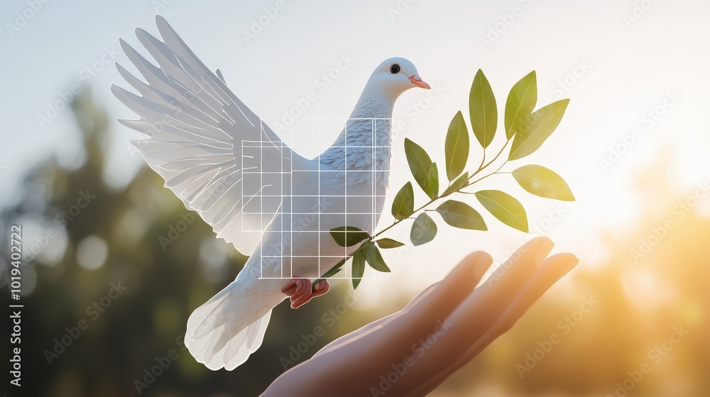 White Dove with Olive Branch Symbol of Peace and Hope White Dove with Olive Branch Symbol of Peace and Hope