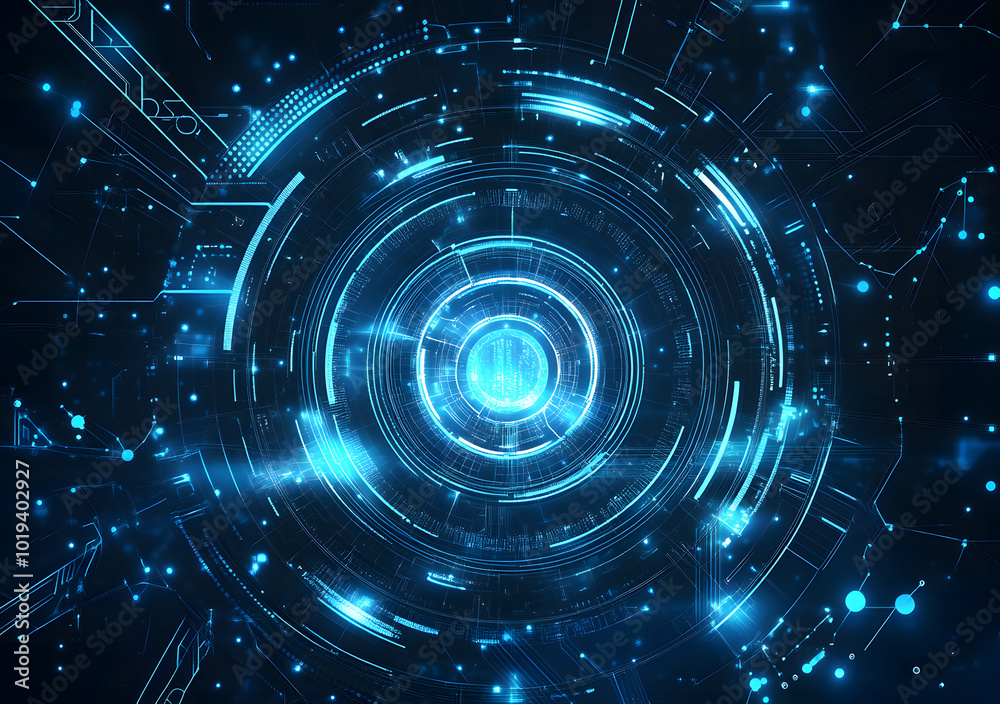 Abstract futuristic blue technology background design with digital elements and circuit board lines in a circular shape design, vector illustration design, Abstract futuristic blue technology background design with digital elements and circuit board lines in a circular shape design, vector illustration design,