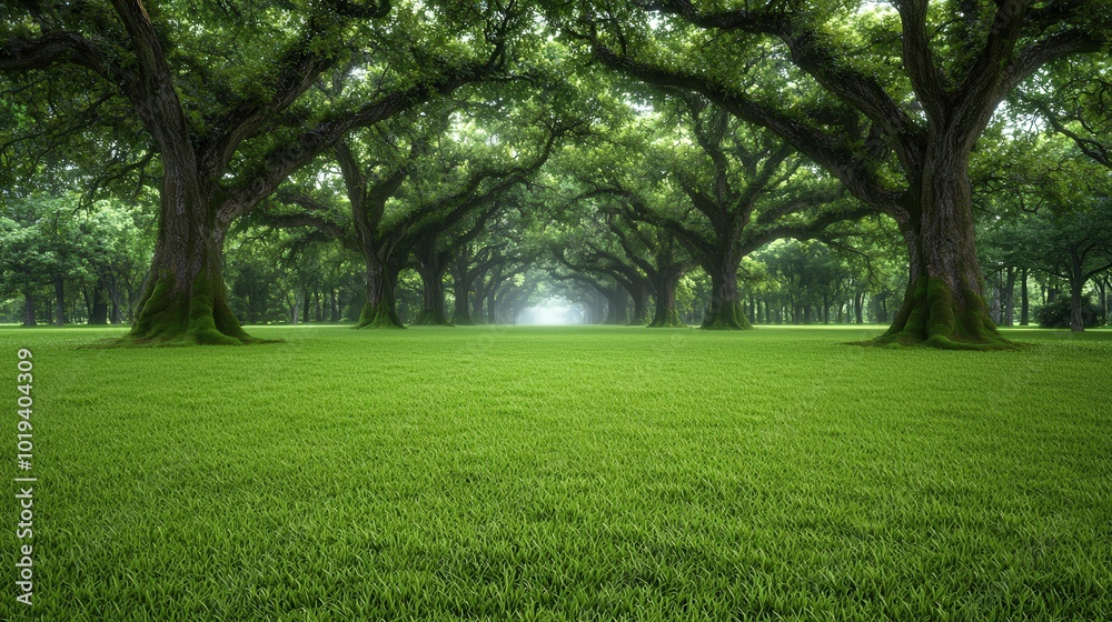 Serene Forest Path with Lush Green Grass and Mist Nature Photography Trees Woodland Serene Forest Path with Lush Green Grass and Mist Nature Photography Trees Woodland