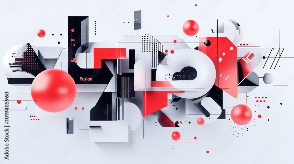 Obraz premium Abstract Geometric Composition with Red and White Elements