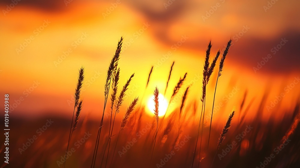 Silhouetted Grass Blades at Sunset Silhouetted Grass Blades at Sunset