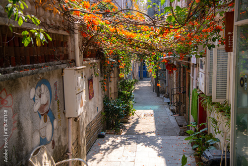 The stairway around the old quarters of the Old Town of Gulangyu historical island #1019407148