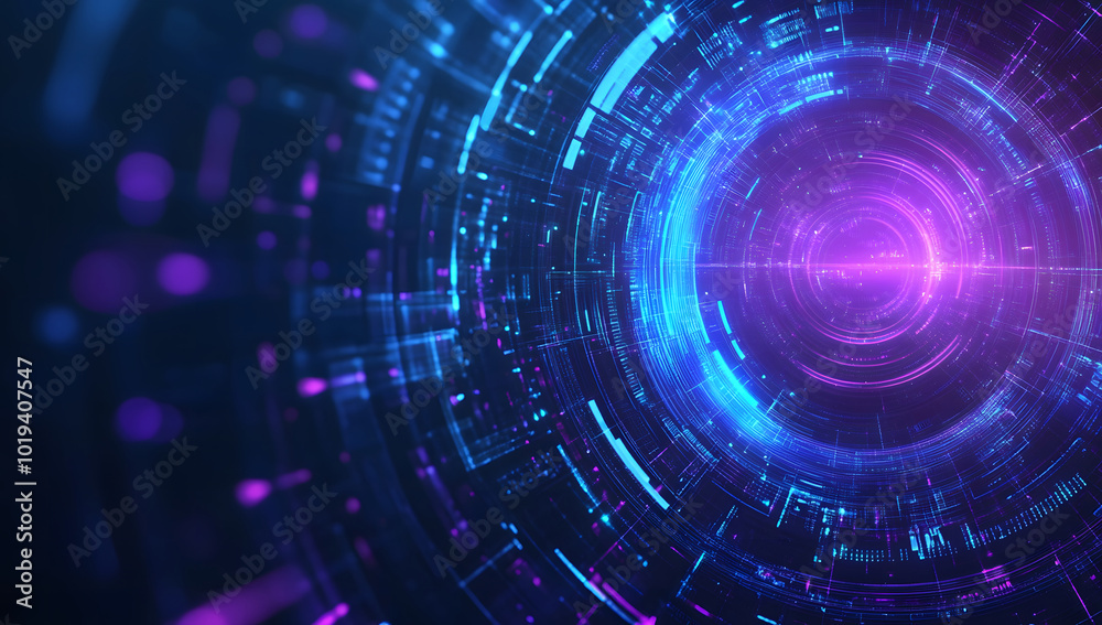 Abstract futuristic technology background design with blue and purple circular shapes design, vector illustration design. Digital data, high-tech concept. Flat design Abstract futuristic technology background design with blue and purple circular shapes design, vector illustration design. Digital data, high-tech concept. Flat design
