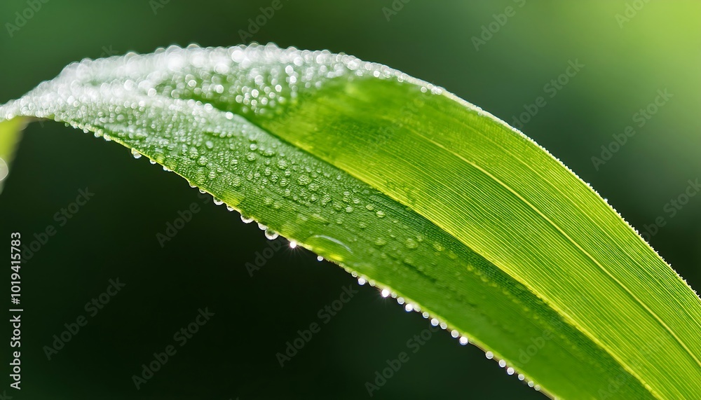 A close-up photo of a green leaf with sparkling water droplets, capturing the fresh beauty of nature A close-up photo of a green leaf with sparkling water droplets, capturing the fresh beauty of nature