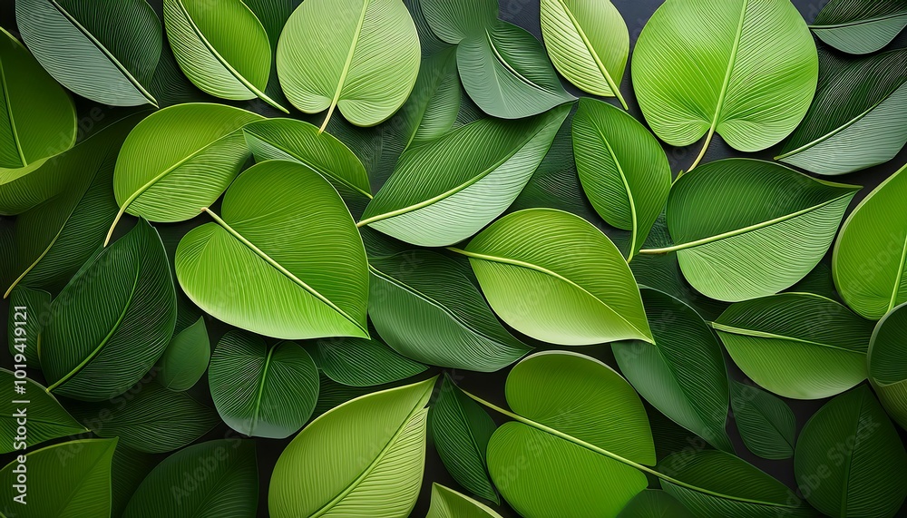 A lush green background filled with close-up foliage in various textures and shapes A lush green background filled with close-up foliage in various textures and shapes