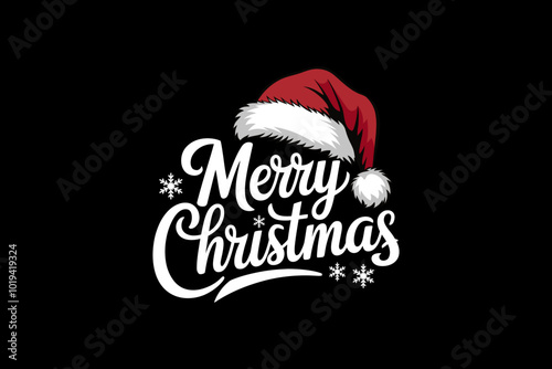 Merry Christmas Typography with Santa Hat for Holiday Celebration