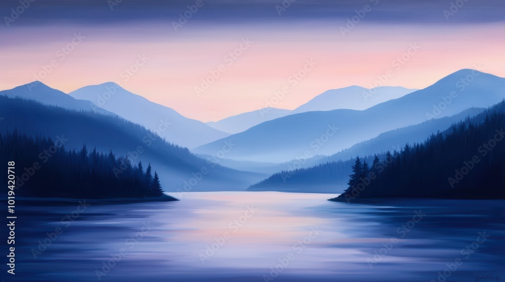 Fototapeta premium Serene twilight over a tranquil mountain lake
