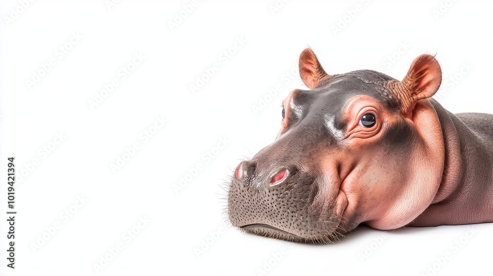 Curious baby hippo Peeking Soft colors White background Curious baby hippo Peeking Soft colors White background