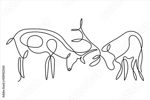 Fallow deer in continuous one line art drawing of style. Reindeer minimalist sketch vector illustration