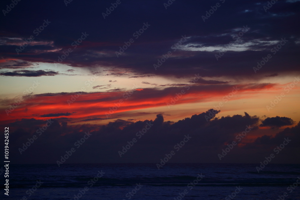 Sunset and evening glow on the beach, Seychelles