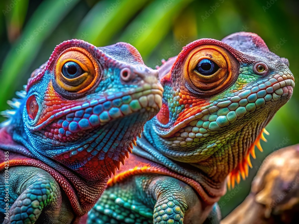 Obraz premium Unique Two-Headed Reptiles Captured in Nature Displaying Rare Anomaly and Intriguing Behavior