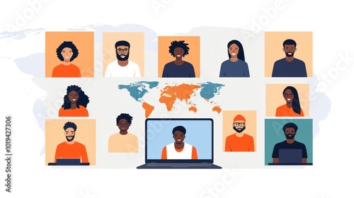 Asian and Sub-Saharan African professionals working in multicultural remote teams, fostering global collaboration and diversity