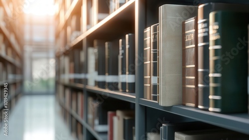 Library shelf with old textbooks and modern tech, 3D illustration