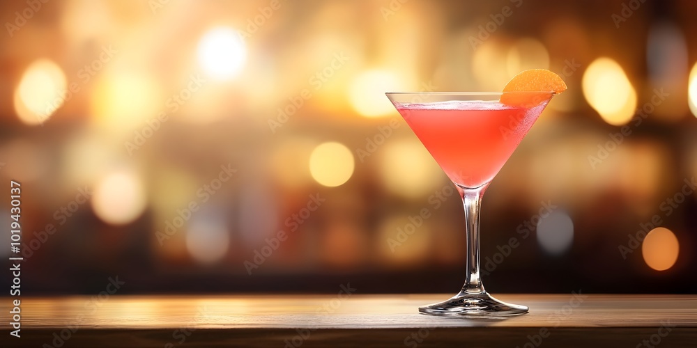 Cosmopolitan cocktail on a sleek modern bar counter with soft atmospheric lighting creating an elegant sophisticated ambiance for a premium nightlife experience Cosmopolitan cocktail on a sleek modern bar counter with soft atmospheric lighting creating an elegant sophisticated ambiance for a premium nightlife experience