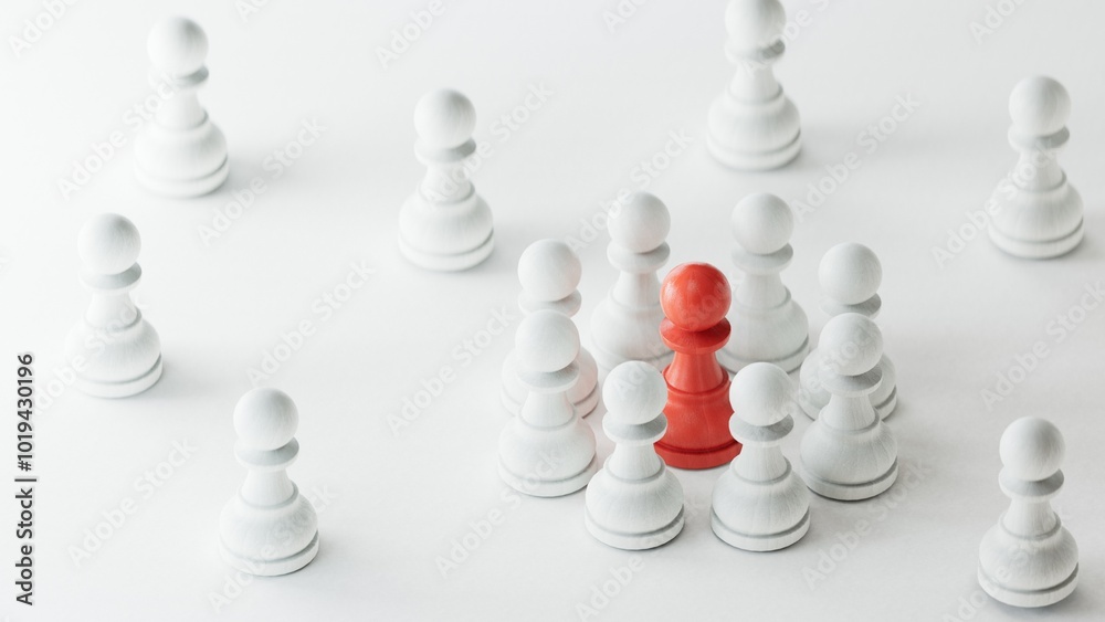 The RED pawn chess piece group standing in the middle of silver pawn chess pieces, stand out from the crowd. Human resources, Leadership, unique concept.3D rendering on white background.
The RED pawn chess piece group standing in the middle of silver pawn chess pieces, stand out from the crowd. Human resources, Leadership, unique concept.3D rendering on white background.