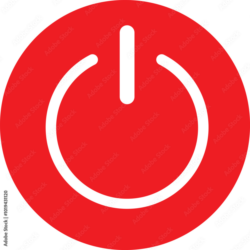 Red power button icon white background Red power button icon white background
