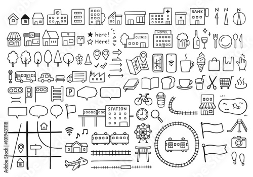 地図やアクセスマップなどに使える手描きアイコンセット
