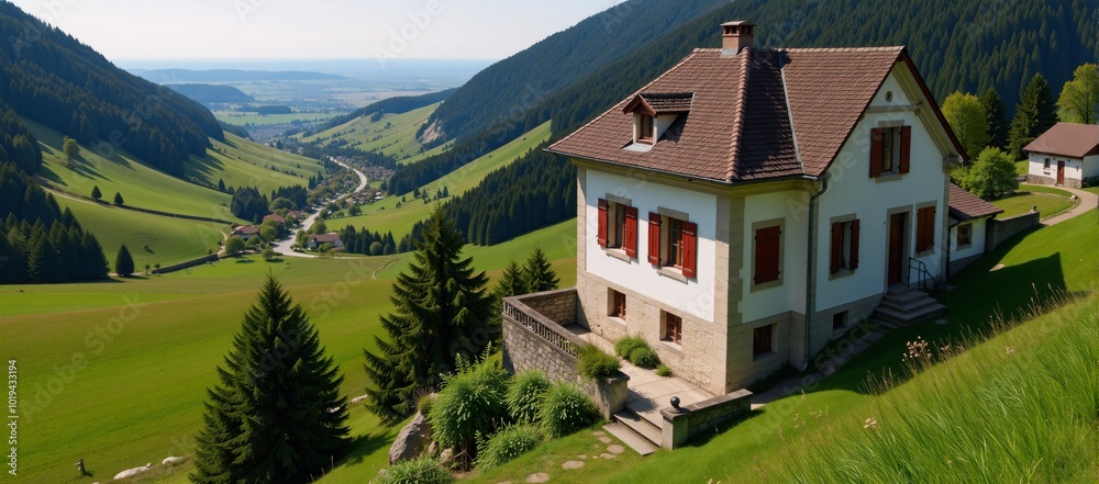 custom made wallpaper toronto digitalScene A tranquil hillside village nestled among verdant meadows