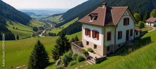 Wallpaper Mural Scene A tranquil hillside village nestled among verdant meadows Torontodigital.ca