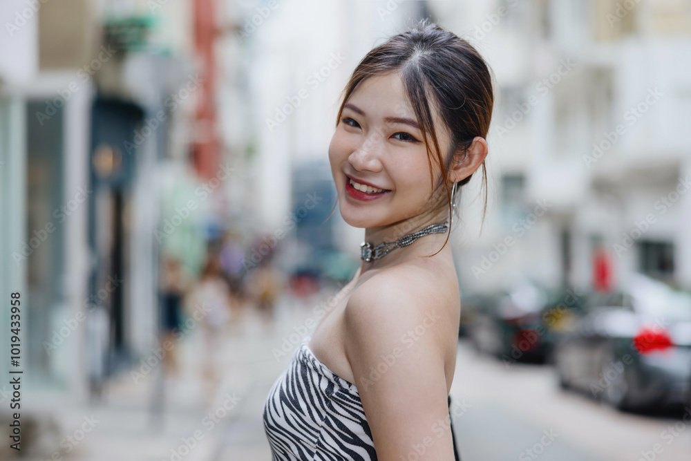 Smiling Woman in Urban Street Smiling Woman in Urban Street