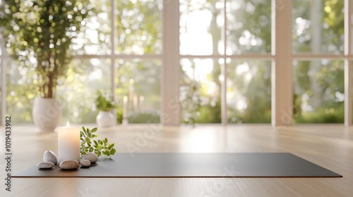 Wallpaper Mural Serene yoga mat setup with candles, stones, and greenery in a peaceful interior. Torontodigital.ca