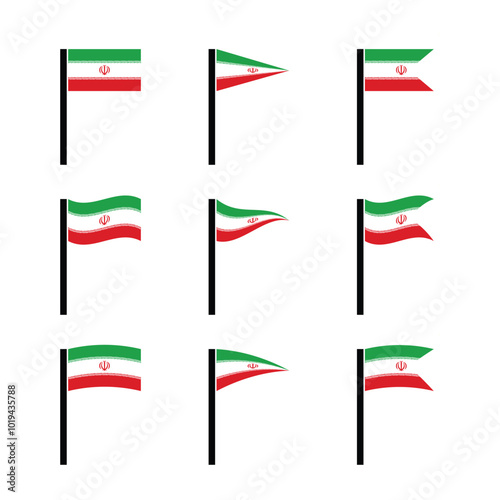 iran flag vector icons set