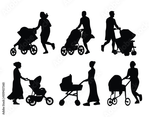 baby stroller with female male silhouette