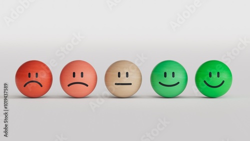 Set of emoji emoticons with sad and happy mood, evaluation, Increase rating, Customer experience, Satisfaction and best excellent services rating concept, 3d render. 