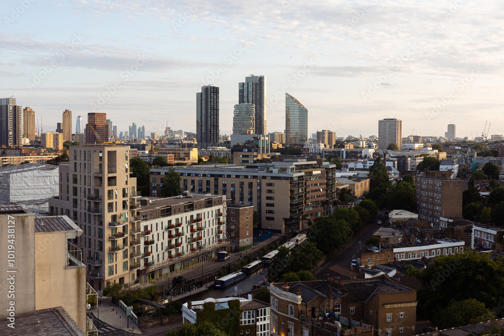 Angular shot of the cityscape of the London skyline during a sunset Angular shot of the cityscape of the London skyline during a sunset