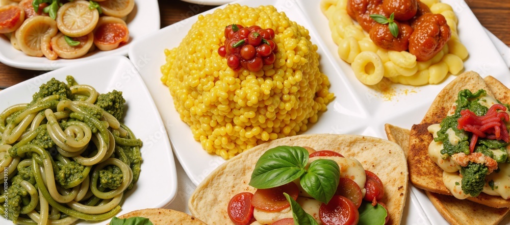 Vibrantly colored pasta dishes showcasing fresh ingredients and varying textures for delectable dining experiences