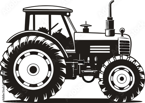 Modern Tractor Silhouette in Black and White
