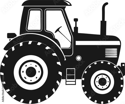 Modern Tractor Silhouette in Black and White
