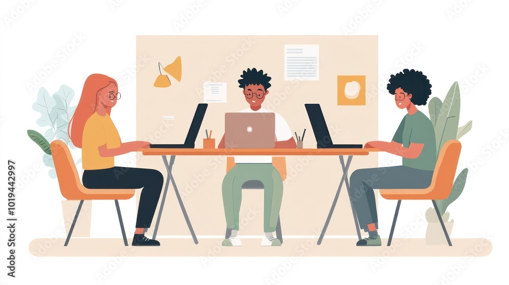 Inclusive remote work culture featuring Sub-Saharan African and Asian employees, fostering collaboration across distances Inclusive remote work culture featuring Sub-Saharan African and Asian employees, fostering collaboration across distances