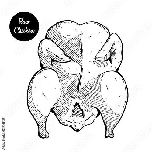 raw chicken meat hand drawing on white background