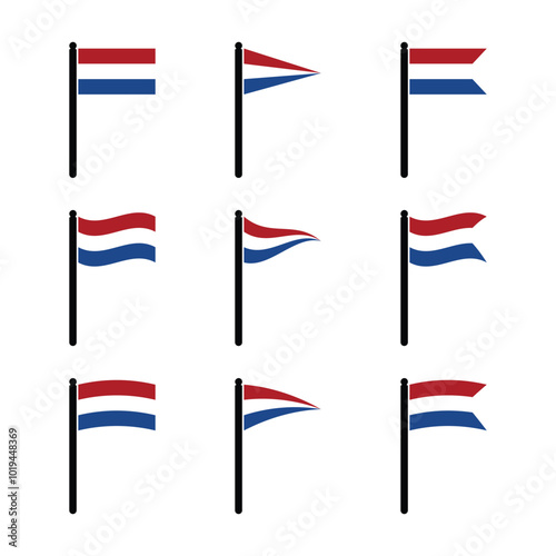 Photography Netherlands flag flat wave icons set