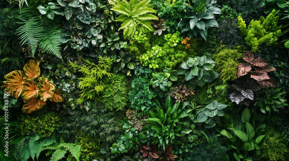 Lush Green and Brown Foliage Wall with Varied Textures Lush Green and Brown Foliage Wall with Varied Textures