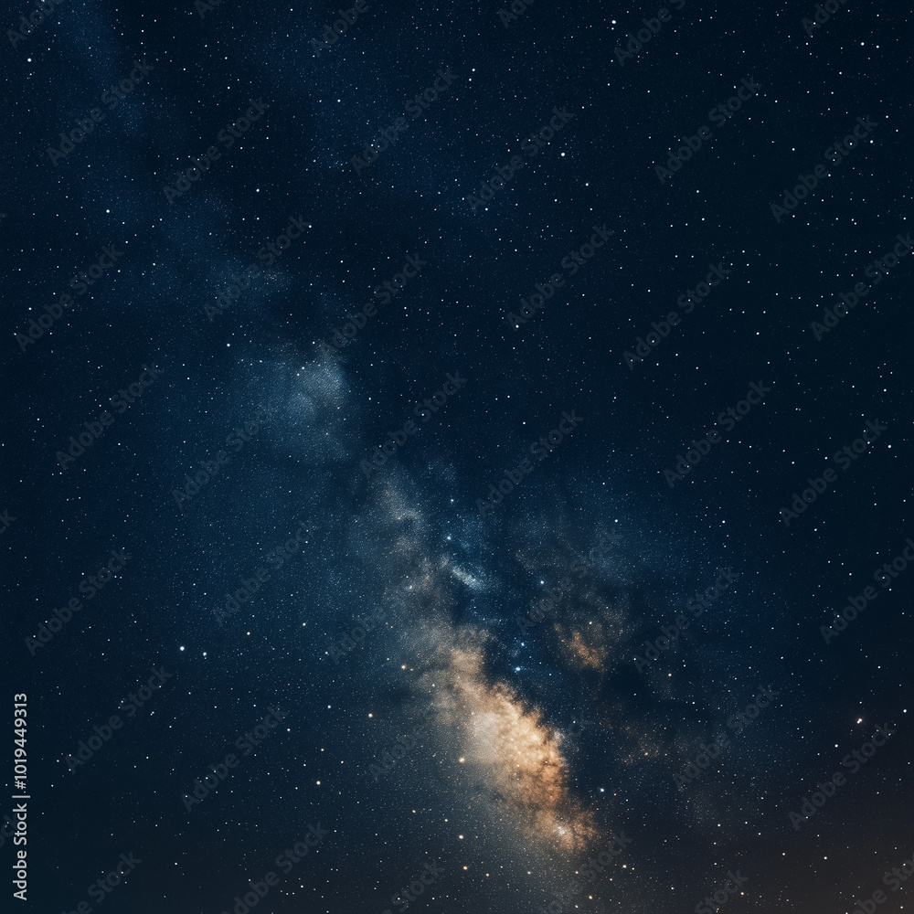 Naklejka premium Starry night sky with Milky Way, cosmic scene of galaxy and stars