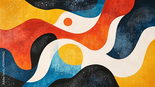 Wallpaper Mural Abstract Art with Red, Yellow, Blue, White, and Black Swirls and Circles Torontodigital.ca