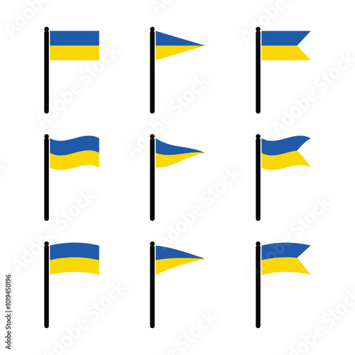 Ukraine flag flat wave icons set