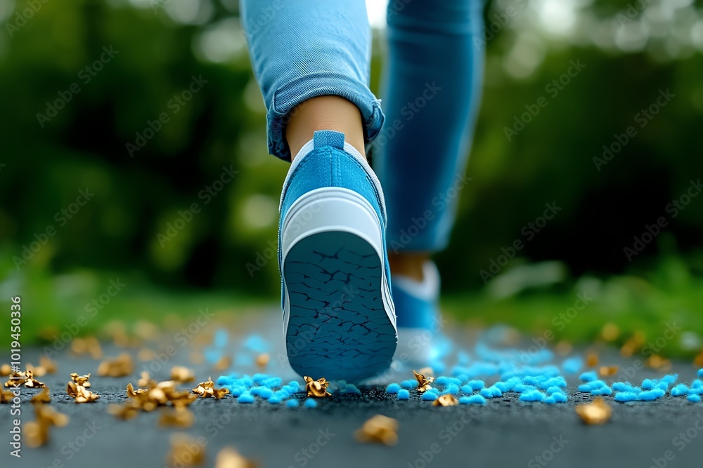 Minimalist abstract of a person walking down a path with fading footsteps behind them, symbolizing revisiting the journey of yesterday Minimalist abstract of a person walking down a path with fading footsteps behind them, symbolizing revisiting the journey of yesterday